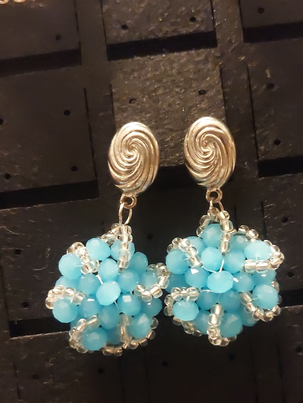Handmade Turquoise Beaded Drop Earrings - Gold Accent
